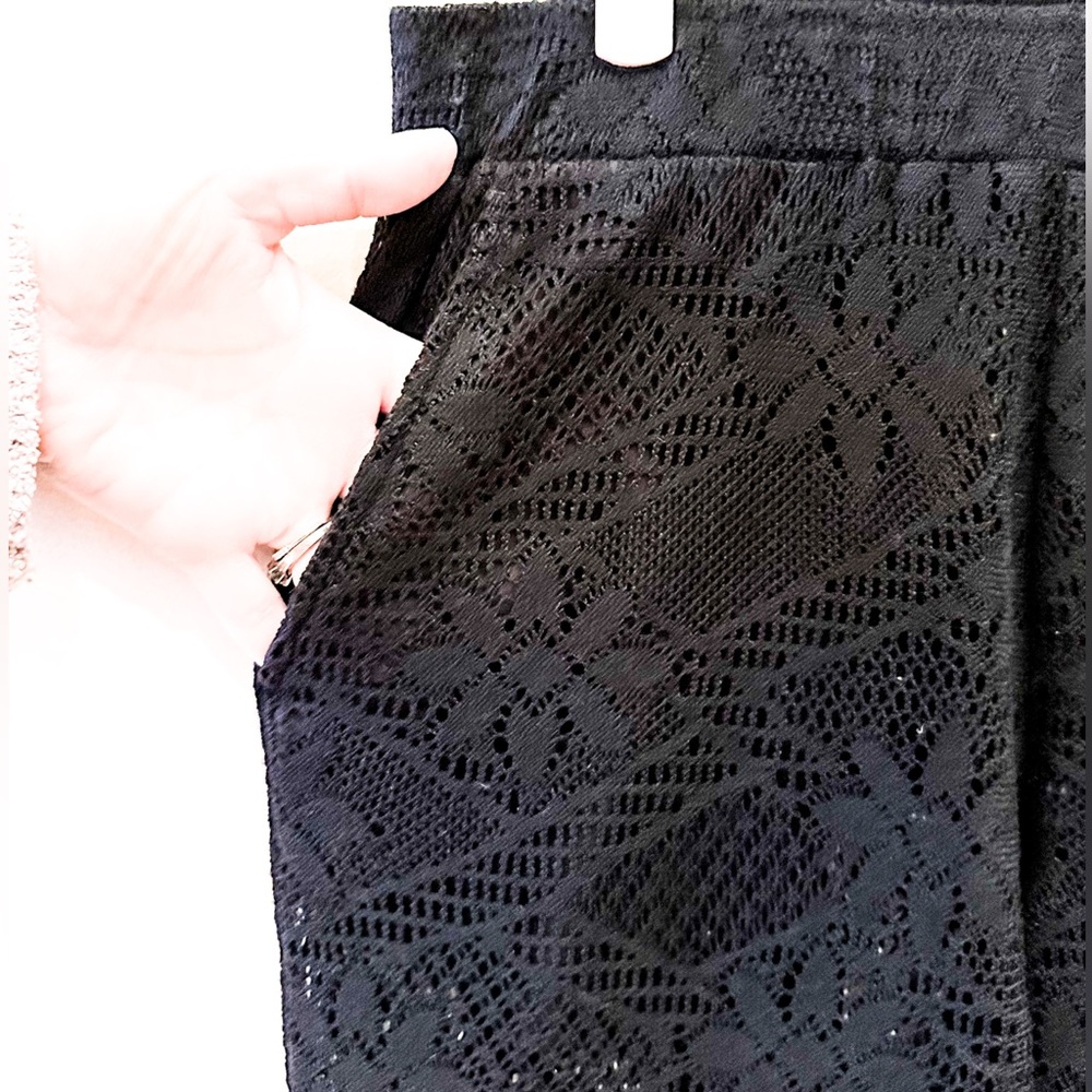 ASOS black crochet pants, elastic waist, side pockets, back pockets, pull on - Picture 3 of 8